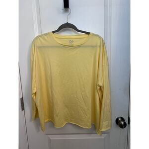 PLANET By Lauren G Pima Cotton Detail Open Neck OS Tee Raw Edges Minimalist Boxy